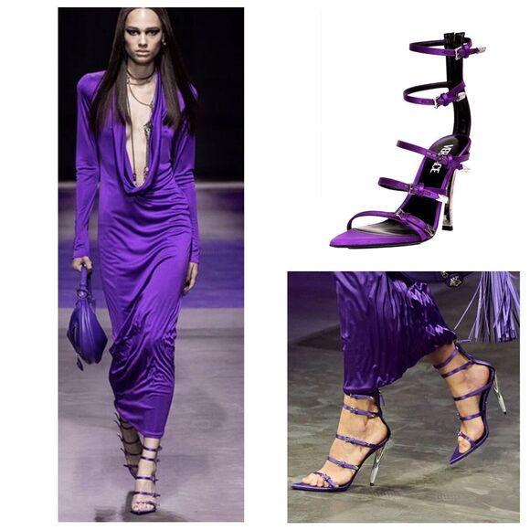 Versace Runway Pin-Point 37.5 Strappy Heel Sandals Purple Orchid NWT $1,575 - Picture 2 of 14